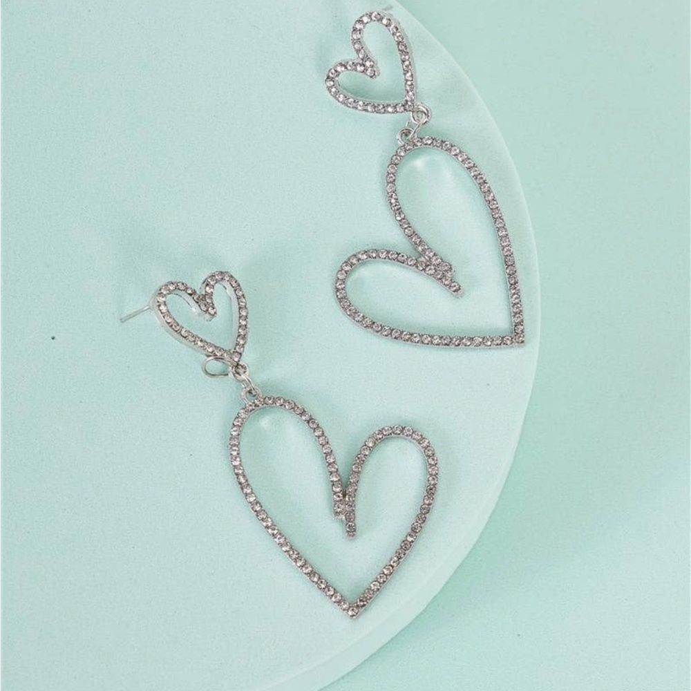 Rhinestone double heart earrings - Picture 2 of 2